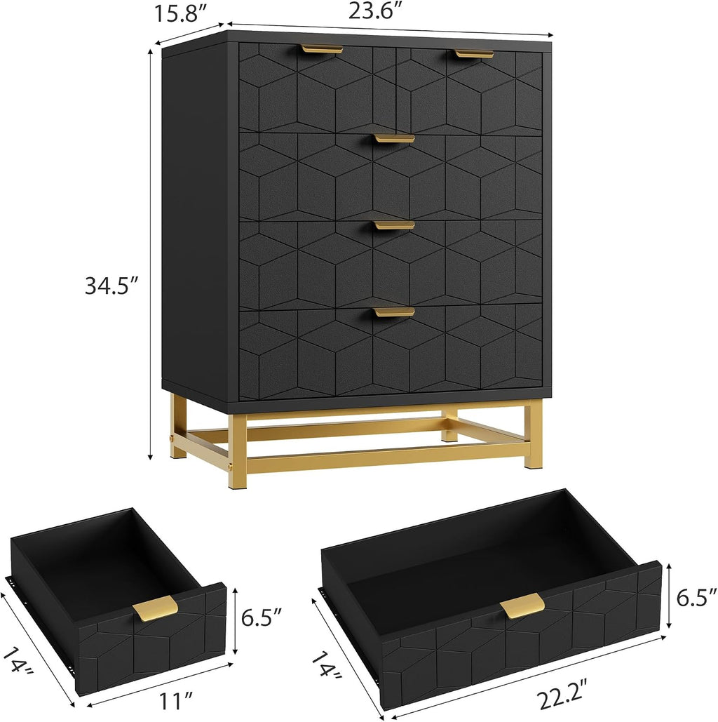 IDEALHOUSE Black Dresser for Bedroom, 5 Drawer Dresser with Metal Legs, Modern Chest Organizer with Wide Storage, Chest of Drawers for Bedroom, Living Room, Entryway