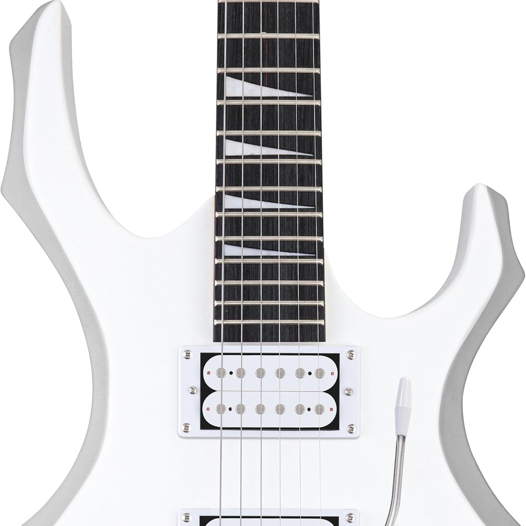 Pyle Heavy Metal EG Fire Electric Guitar Axe w/ Amplifier Kit, Full Size Instrument w/ Practice Amp & Accessories, Metal Axe, White
