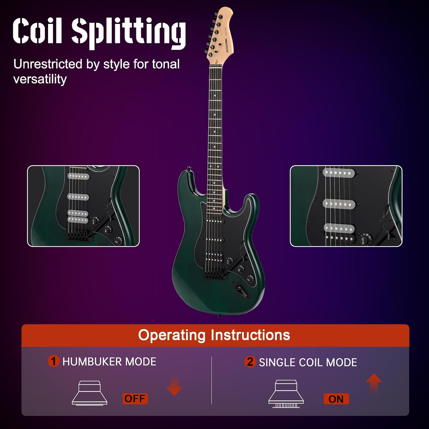 AODSK Electric Guitar, 39' Beginner Electric Guitar Kit, Matte Finish, HSS Pickups, Guitar Starter Kit with AMP, Includes Digital Tuner, Strings, Pick, Vibrato Bar, Capo, Strap, Gig Bag (Green)