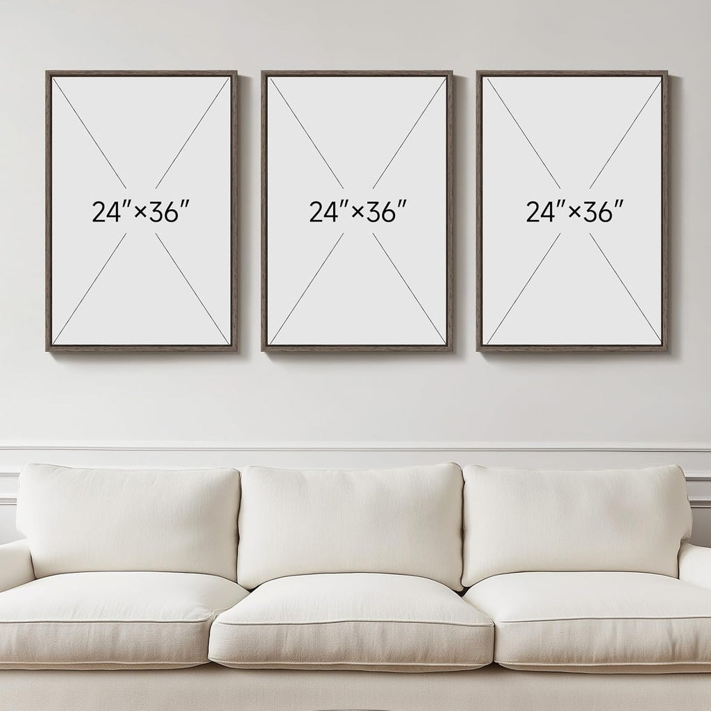 Large Vintage Framed Neutral Landscape Wall Art for Living Rooms, 3 Piece Retro Big Tree Sketch Botanical Forest Antique Canvas Artwork Set, Rustic Nature Wabi Sabi Art Prints for Hallway Home Office 24x36 Inch