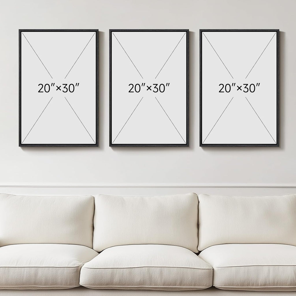Large Framed Black and White Abstract Wall Art, 3 Piece Modern Canvas Prints Paintings Artwork for Walls, Minimalist Black Beige Gold Pictures for LIving Room Bedroom Office Wall Decor Total 30x60 In