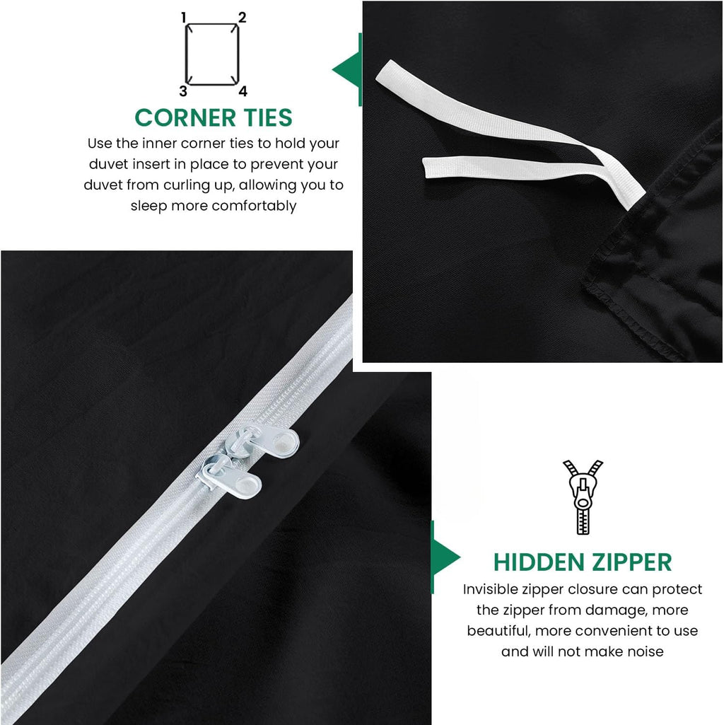 800TC 3 Sided Zipper Duvet Cover Set Soft Egyptian Cotton 3 Sided Zipper Closure, 3 PCS 1-Duvet Cover & 2- Pillow Shams - King-XL Size (98' x 116') Inches, (Solid Black)
