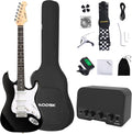 AODSK Electric Guitar with Amp Beginner Kit 39 Inch Solid Body Full Size,All Accessories,Digital Tuner,Six Strings,Four Picks,Tremolo Bar,Strap,Gig Bag,Starter kit (Black-HSS)