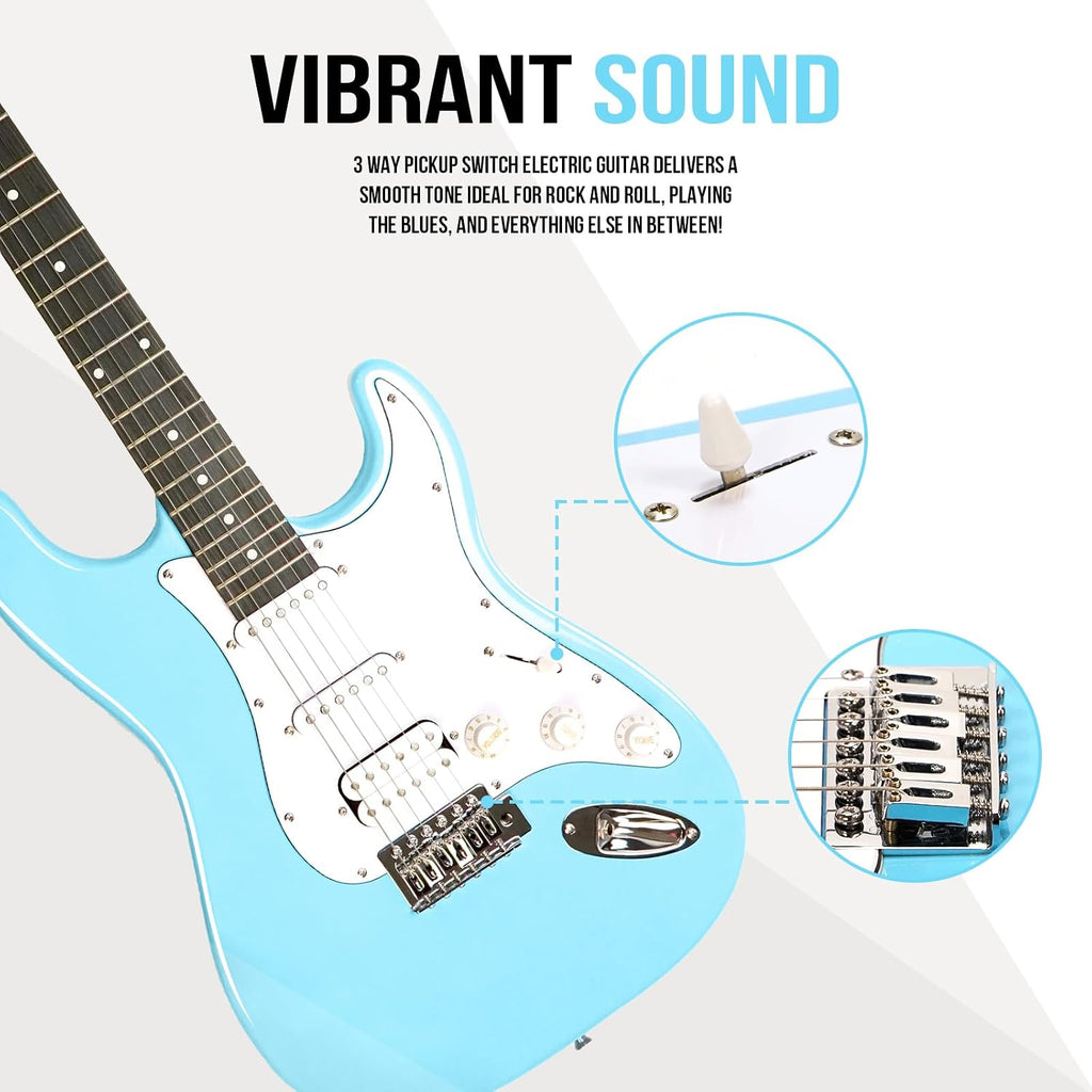 Soulmate 39 Inch Electric Guitar Kit for Beginner Solid Body HSS Full Size Starter Electric Guitar with Amplifier, Bag, Capo, Strap, String,Cable, Picks, Blue