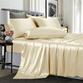 Twin XL Size 4-Piece Sheet Set Premium 30 Momme Mulberry Silk Bed Sheets Set Fits 23-26' Deep Pocket (Solid, Beige)