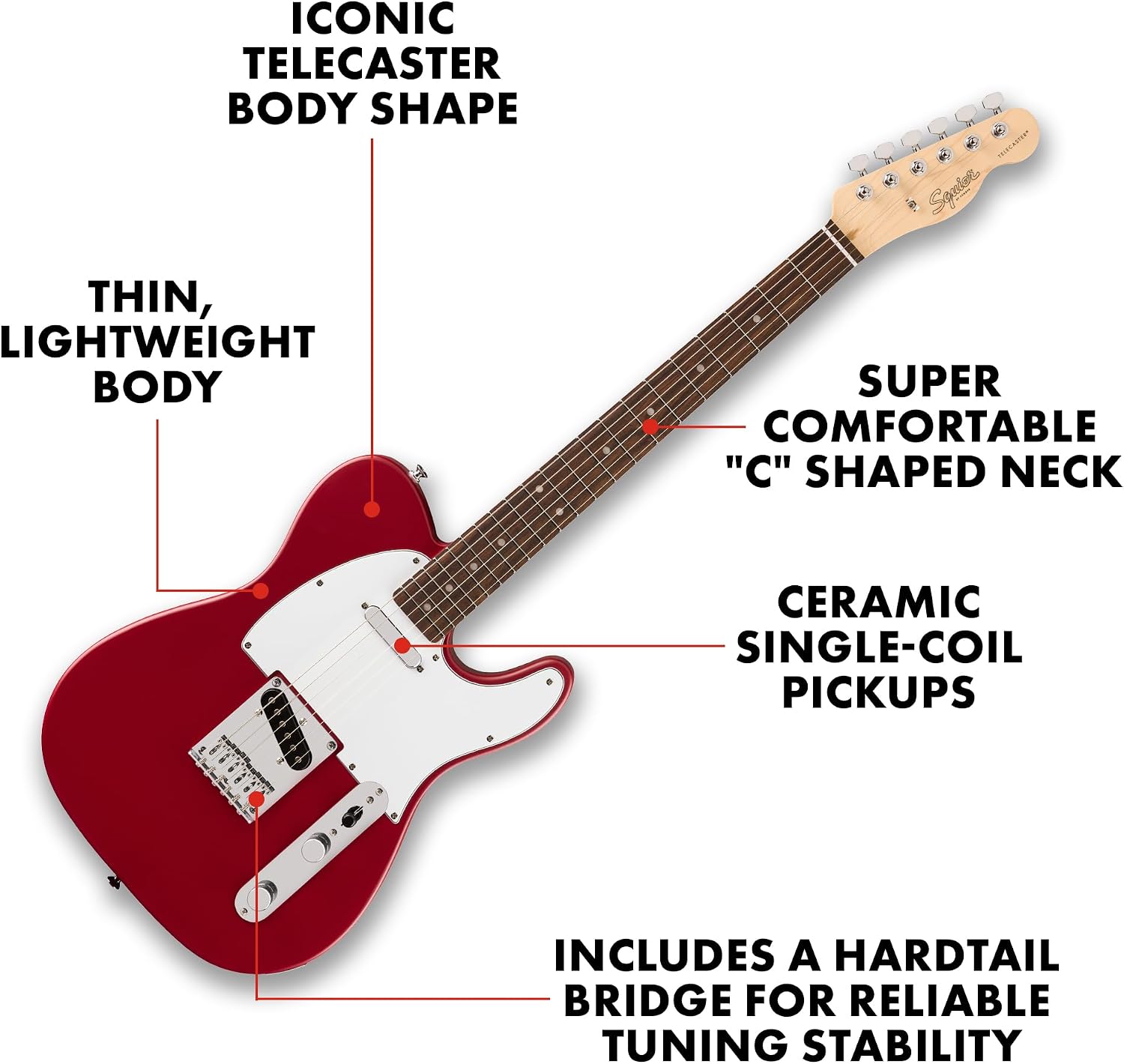 Fender Squier Debut Series Telecaster Electric Guitar, Beginner Guitar, 2-Year Warranty, Includes Free Lessons, Dakota Red with Satin Urethane Finish