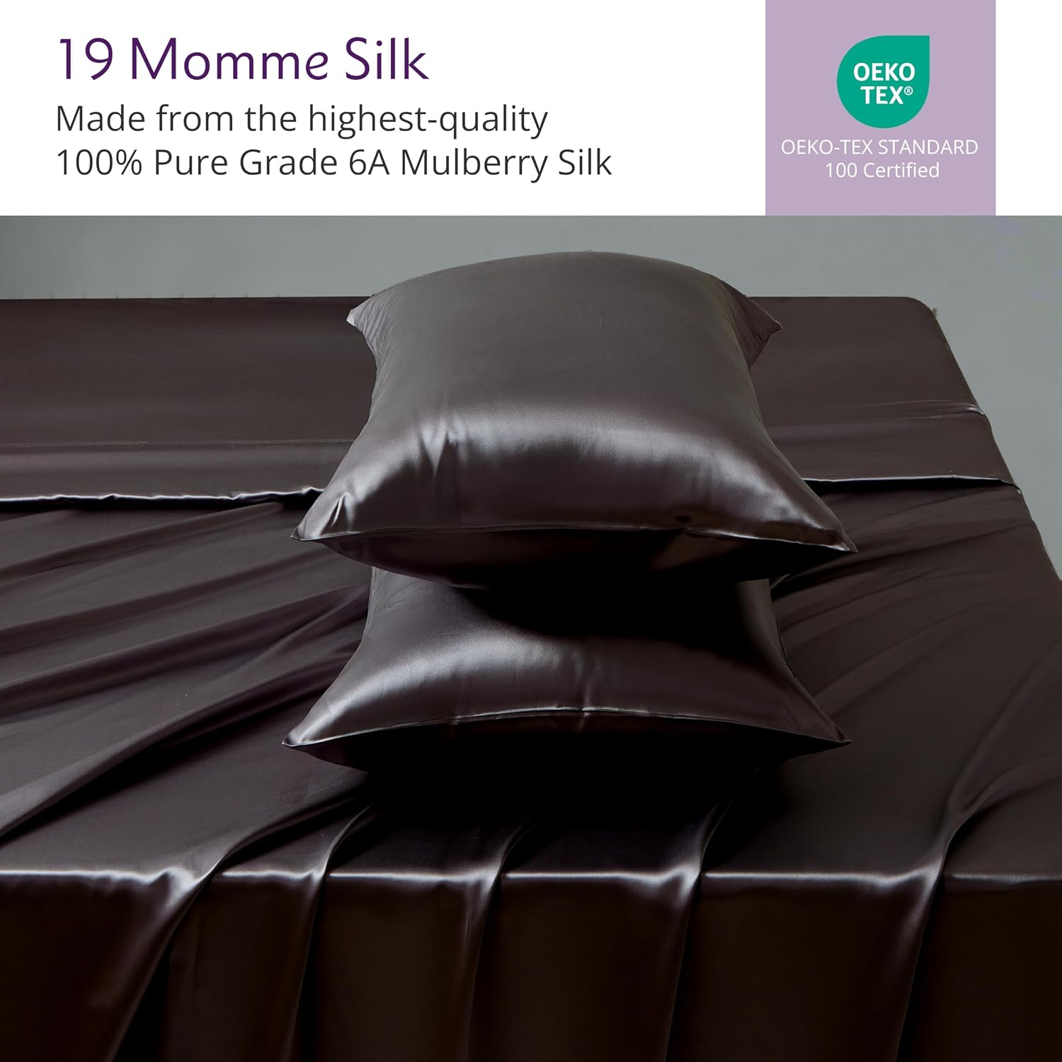 Mulberry Park 100% Pure Mulberry Silk 4-Piece Sheet Set - 19 Momme, Grade 6A - Oeko-TEX Certified - Black, King