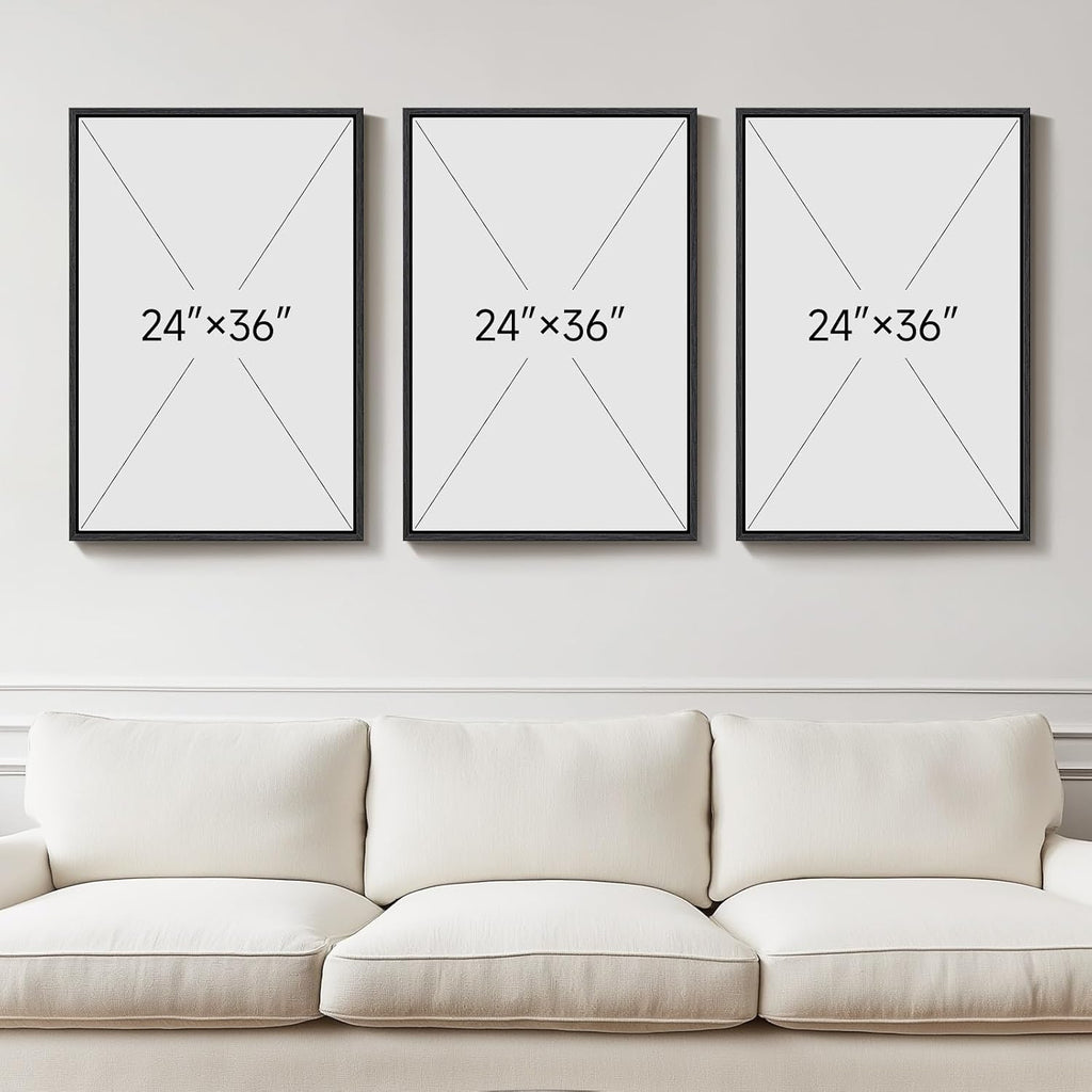 Large Framed Neutral Abstract Wall Art for Living Room, 3 Piece Modern Canvas Prints Paintings Artwork for Walls, Minimalist Beige Abstract Horizon Pictures for Hallway, Office Wall Decor 24x36 In