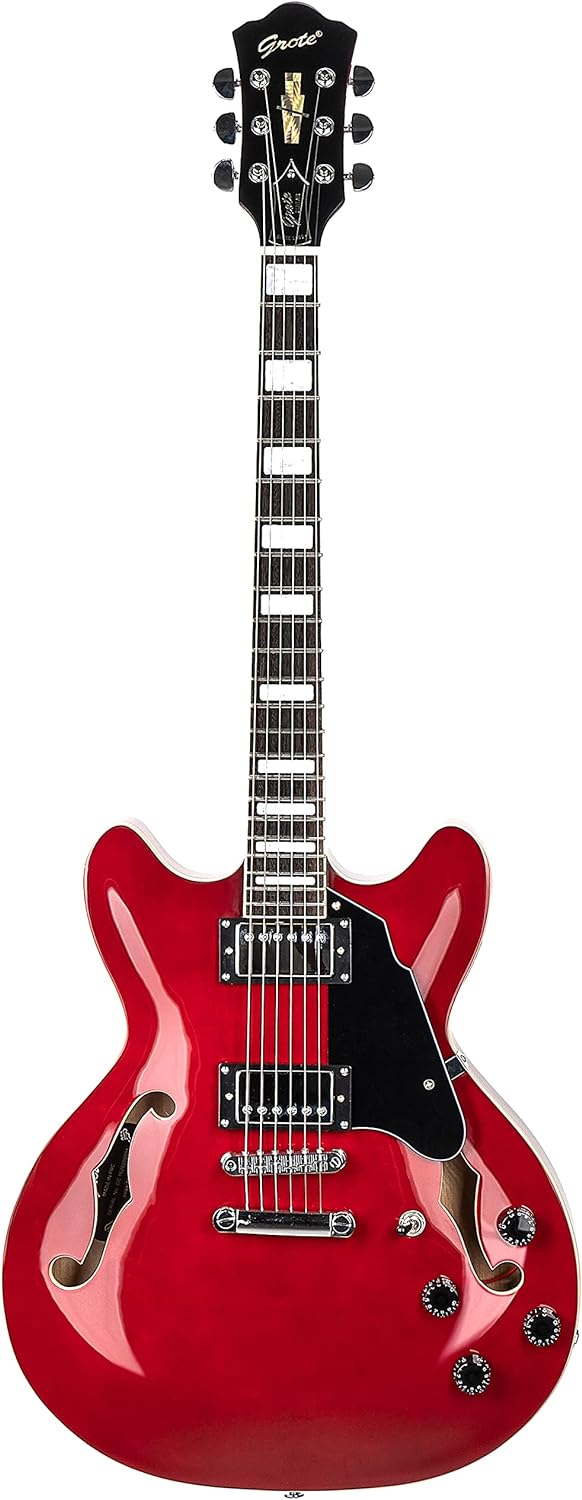 Grote Full Scale Electric Guitar Semi-Hollow Body Guitar Stainless Steel Frets(Red)
