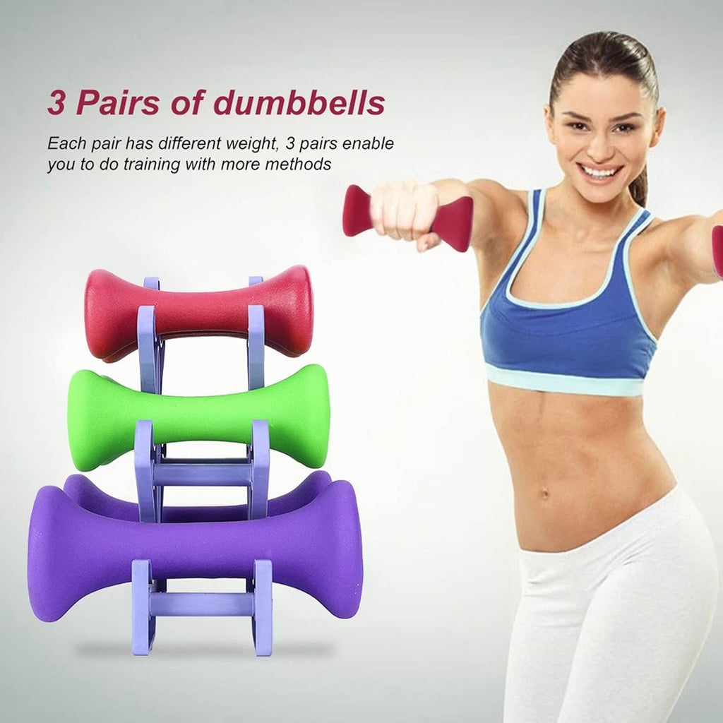 Hand Weights Set with Firm Grip Design 6pcs Bodybuilding Exercise Equipment Quality Weights Rack 2lb 3lb 5lb Gym for Muscle Training