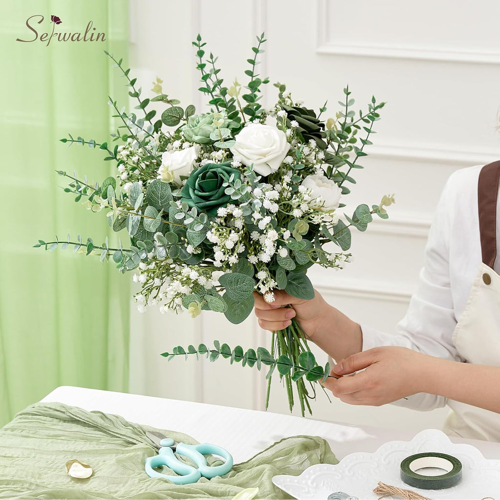 Serwalin 300 Pcs Mixed Artificial Eucalyptus Stems，Babys Breath Artificial Flowers Bulk with Artificial Fake Greenery Stems for Wedding DIY Bouquets Floral Arrangement Home Decor