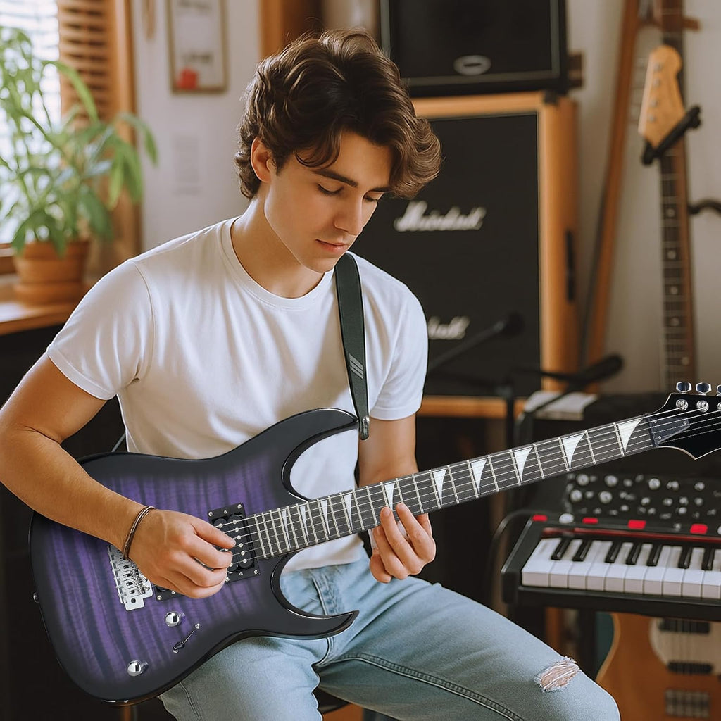 Ktaxon 39' Electric Guitar with 5Watt Amp, Full Size 170 Model Starter Guitar Kit for Beginners & Professionals W/Bag, Shoulder Strap, Wrench Tool, Plectrum - Tiger Purple