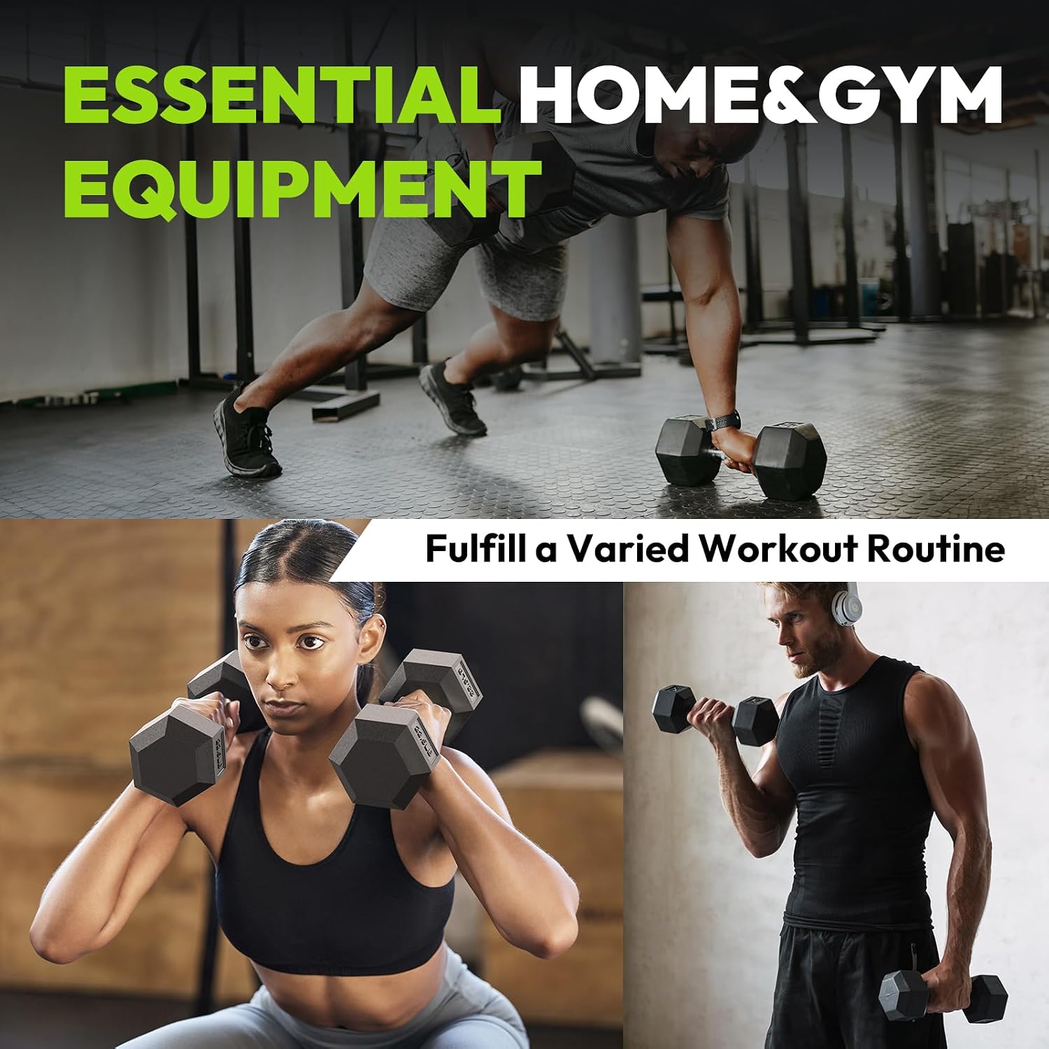 HANDBODE Rubber Coated Hex Dumbbell Set with A-Frame Rack, 100 lb - 550 lb Multiple Options Weight, Hexagon Non-Rolling Shape, Ergonomic Knurled Handle, Home Gym Equipment for Strength Training