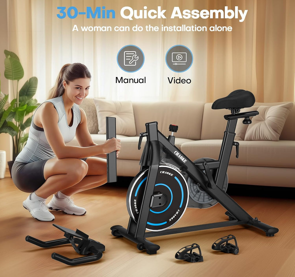 Exercise Bike, CHAOKE Quiet Adjustable Magnetic Resistance Stationary Bike for Home Cardio with App Compatible, 350LB Weight Capacity Indoor Cycling Bike with Comfortable Seat & Digital Display