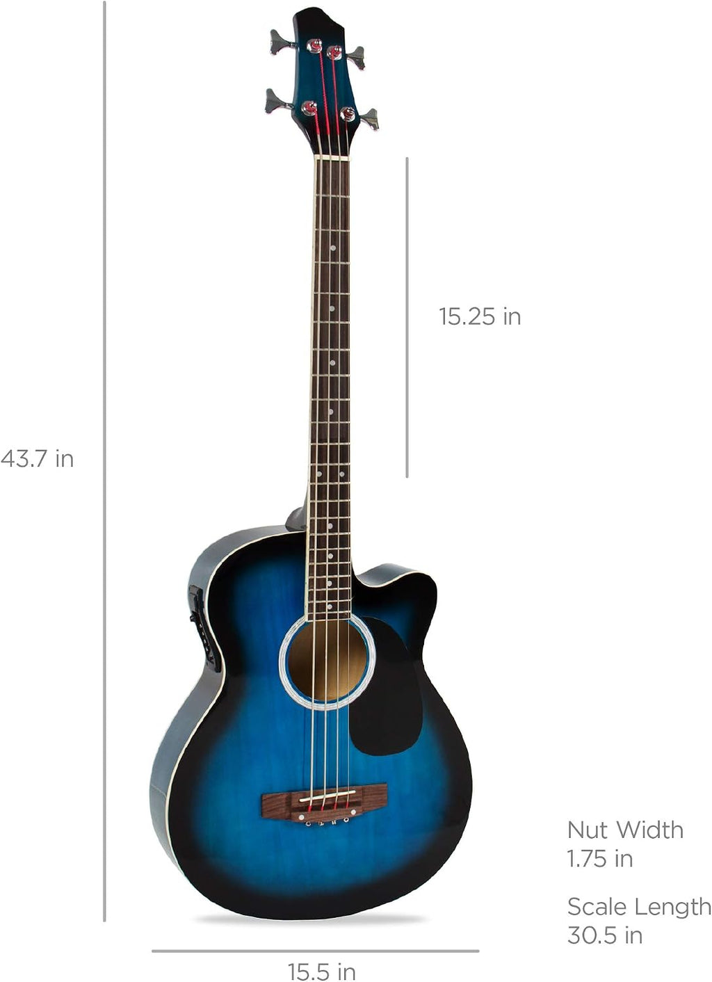 Best Choice Products Acoustic Electric Bass Guitar, Full Size 4 String, Fretted Bass Guitar w/Padded Gig Bag - Blue