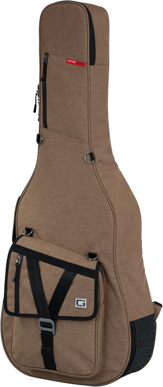 Gator Cases Transit Series Lightweight Acoustic Guitar Gig Bag with Back Pack Straps and Rubberized Base, Tan Exterior (GT-ACOUSTIC-TAN)