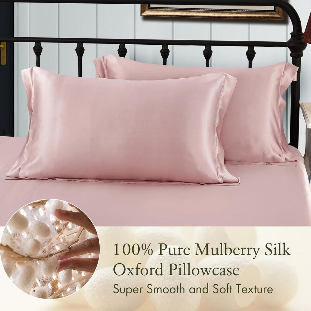 LILYSILK 100% Silk Pillowcase 1PC 25MM Pure Bed Pillowcase for Hair & Skin Oxford Envelope Double-Sides Charmeuse Silk,Rosy Pink King 20x36 inches
