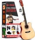 Pyle Beginner Acoustic Guitar Kit, 4/4 Full Size All Wood Instrument for Kids, Adults, 41' Natural, Premium Kit