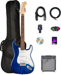 Fender Squier Sonic Stratocaster Pack - Sapphire Blue Transparent Bundle with Frontman 10G Amp, Gig Bag, Instrument Cable, Strap, Tuner, Picks, and Austin Bazaar Instructional DVD