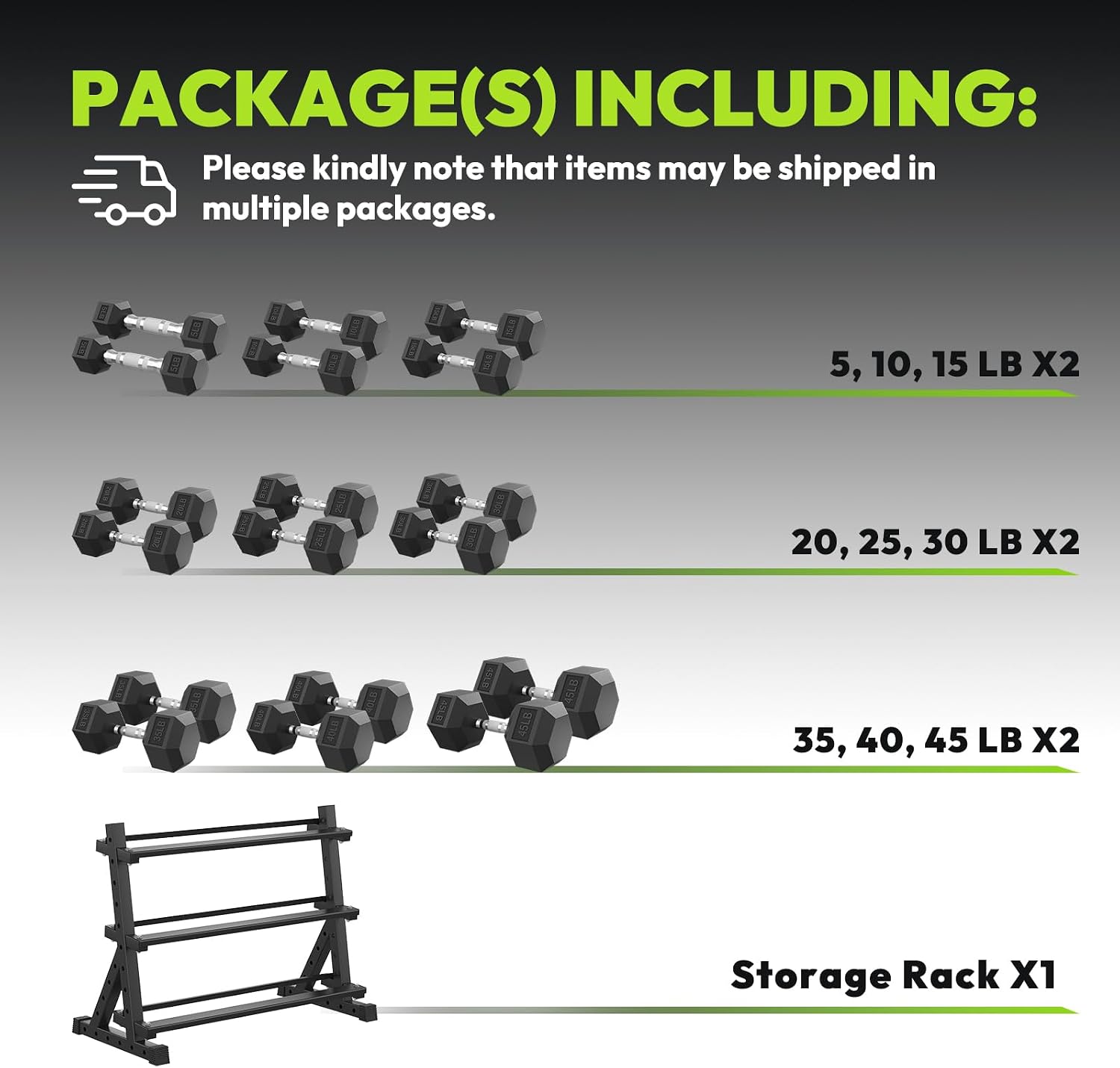 HANDBODE Hex Dumbbell Set with Rack, 300-840 lb Rubber Coated Fixed Weights Sets with Heavy Duty Storage Stand, Hexagon Shape, Multiple Weight Options Home Gym Equipment for Strength Training