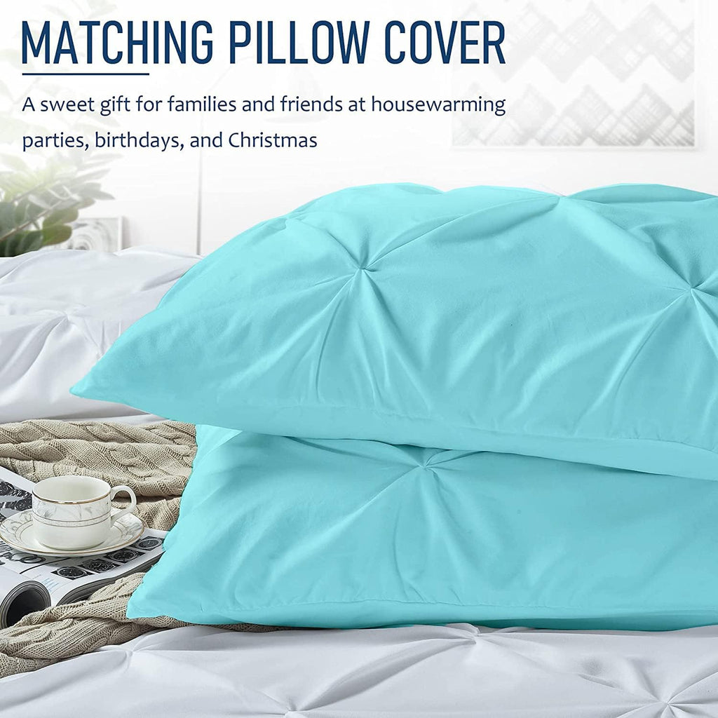 Crown Collection Luxuriate Hotel 1000-TC Hypoallergenic Ultra Soft Design 100% Egyptian Cotton Pinch Plated Duvet Cover with Zipper Colser & 2pcs Pillow Case Set (Oversize 98x120, Aqua)