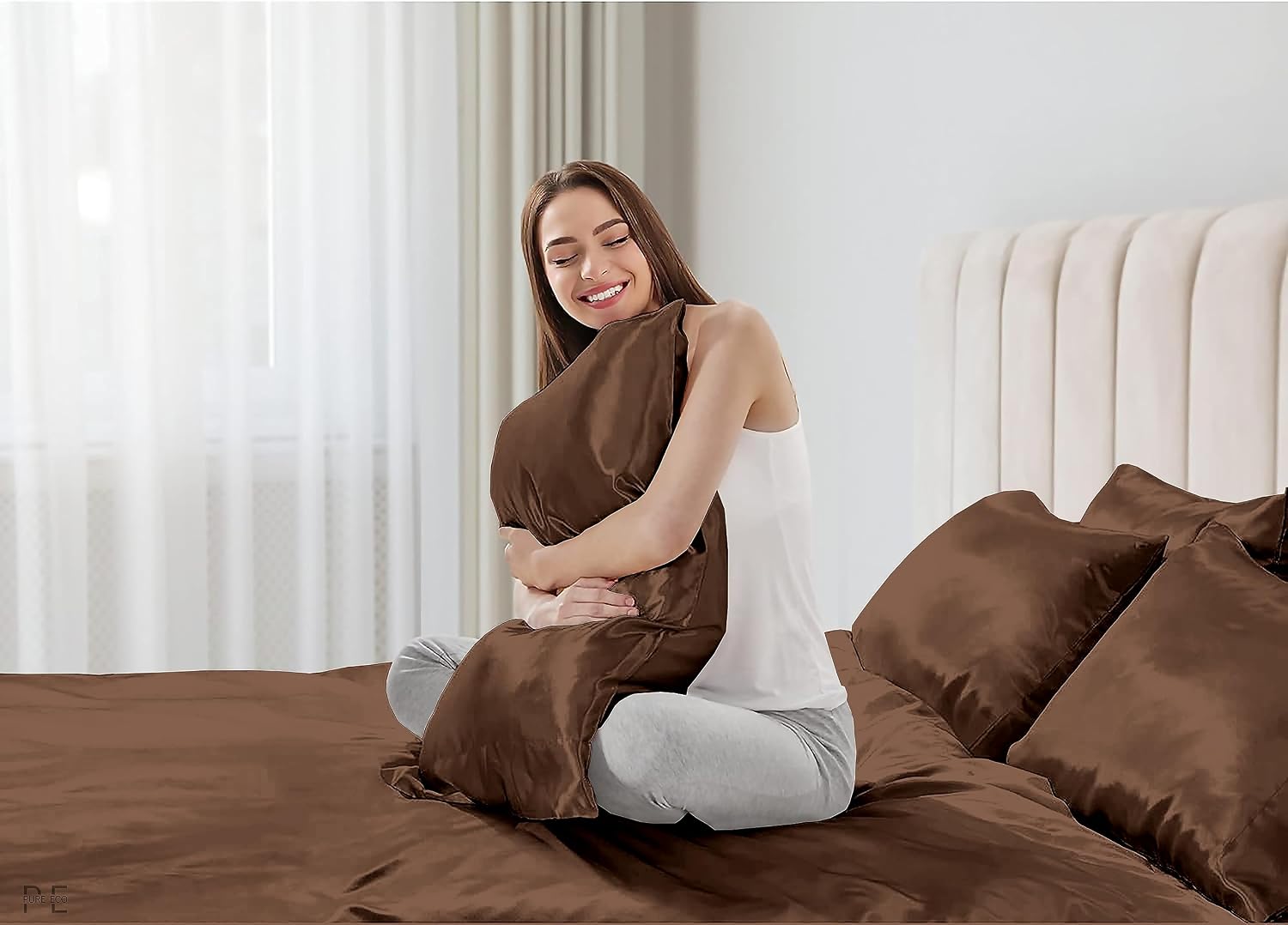 6 Piece Mulberry Silk Sheet Set Queen Size (60x80)+ Upto 16 Inch Deep Pocket Chocolate Brown Color Smooth Soft and Silk Bed Sheets Queen Size Bedding Set