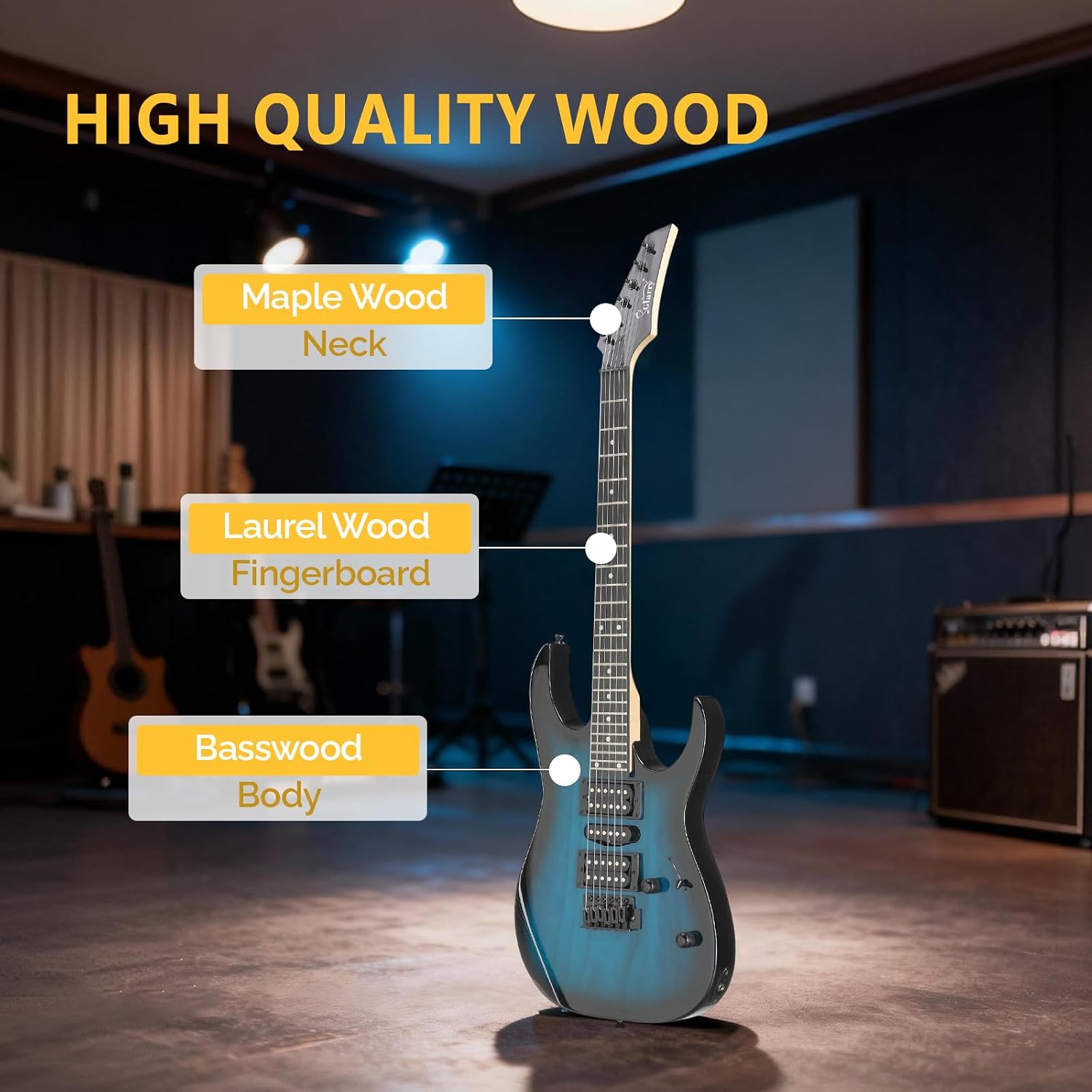 GLARRY 39' Full Size Electric Guitar Kit for Beginners, Starter Electric Guitar Set with 20W Amp & HSH Pickups, Model 170 (Turn Blue)