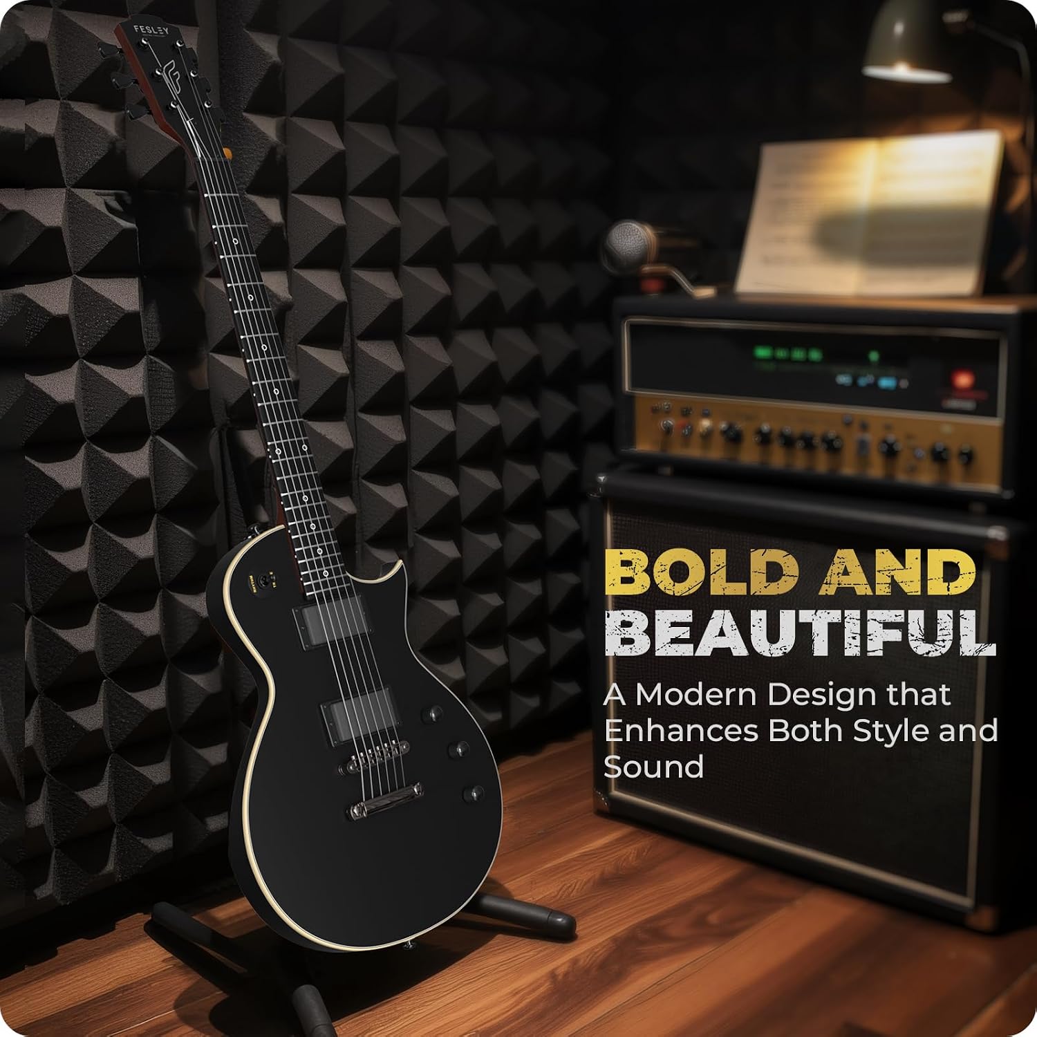Fesley 39' LP Electric Guitar Kit: Full Size Solid Body Electric Guitars for Beginners with Humbucker Pickups, Poplar Body, Mahogany Neck,22 Frets,6 String Guitar with Gig Bag,Cable,FLP350,Matte,Black