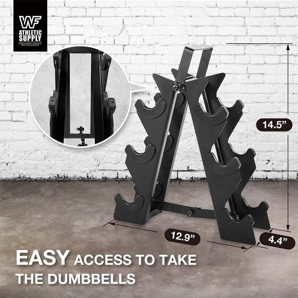 WF Athletic Supply Black Neoprene Dumbbell Set, Non-Slip & Hex Shape, Great for Muscle Toning, Strength Building & Weight Loss; Sizes, Dumbbells Only & w/Rack Options Available