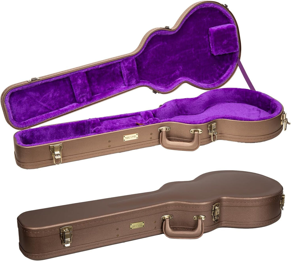 Crossrock Wooden Electric Guitar Case for Les Paul Style | Chocolate Brown Finish, Purple Velvet Interior, Lock – Designer Series(CRW520LCB)
