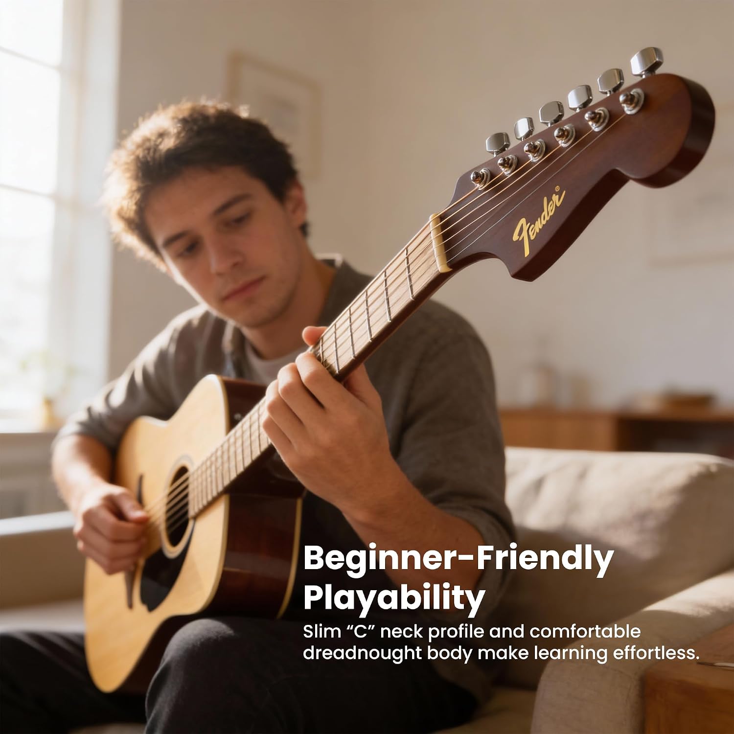 Fender California Redondo Dreadnought Acoustic Guitar - Natural Bundle with Gig Bag, Strap, Strings, Picks, and Austin Bazaar Instructional Video