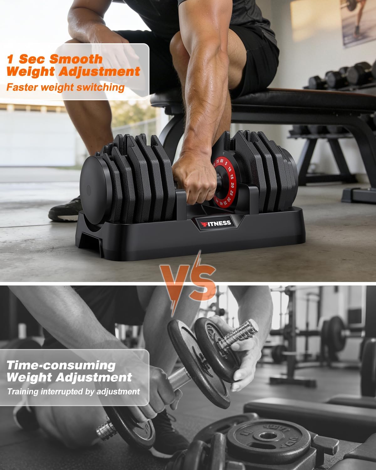 Adjustable Dumbbells Set of 2, 1 Hand Adjustable Weights Dumbbell Set and Workout Bench, 25/55/80lb Pair Weight Set For Home Gym Suit both Men and Women, Compact for Small Space Apartment Room