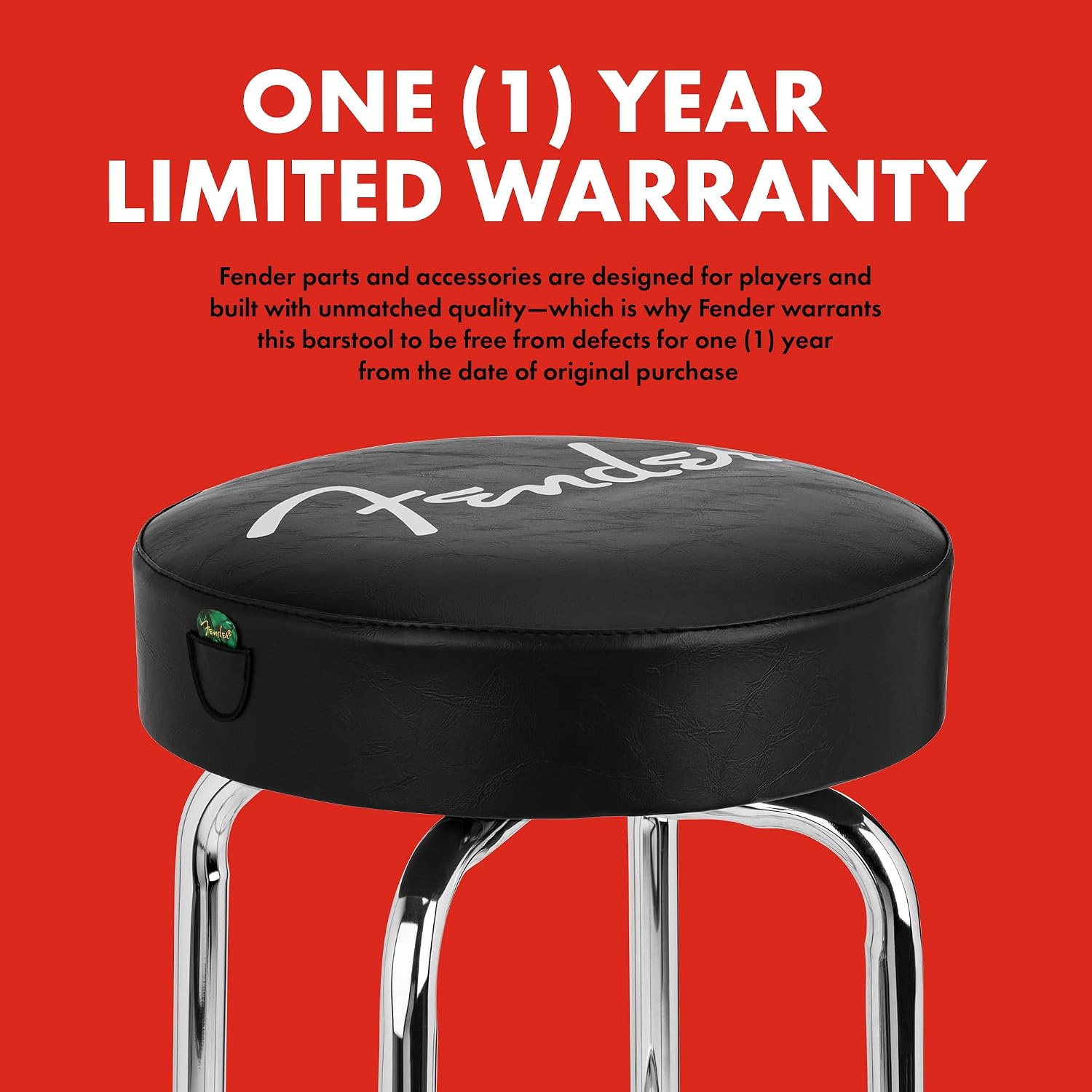 Fender Spaghetti Logo Swivel Barstool with Guitar Picks Pouch, Great Gifts for Dad, with 1 Year Limited Warranty, Simple Assembly, Black/Black, 30'