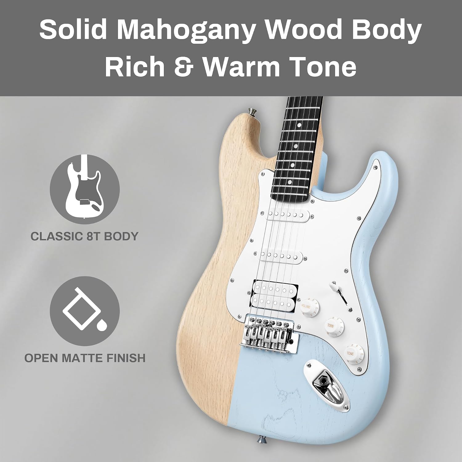 Mosen 39 Inch Electric Guitar with HSS Pickups & Single-Coil Tremolo System - with 5W Amp, Techwood Fingerboard, C-Shaped Satin Neck, All Accessories Included Gig Bag, Tuner, String, Capo, Strap