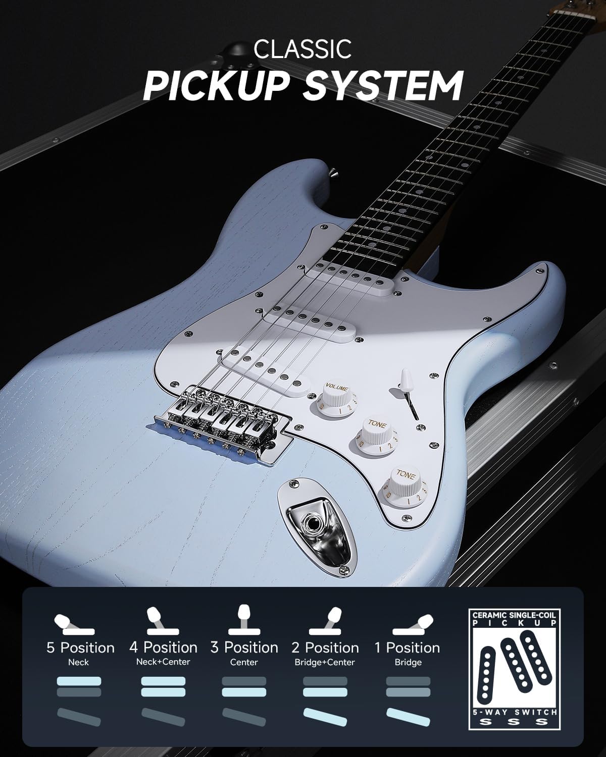 DONNER DST-80 Electric Guitar 39' Beginner Electric Guitar Kit with Amp, Classic SSS Pickup Complete with Gig Bag, Tuner, Capo, Strap, Picks, and Free Online Lessons