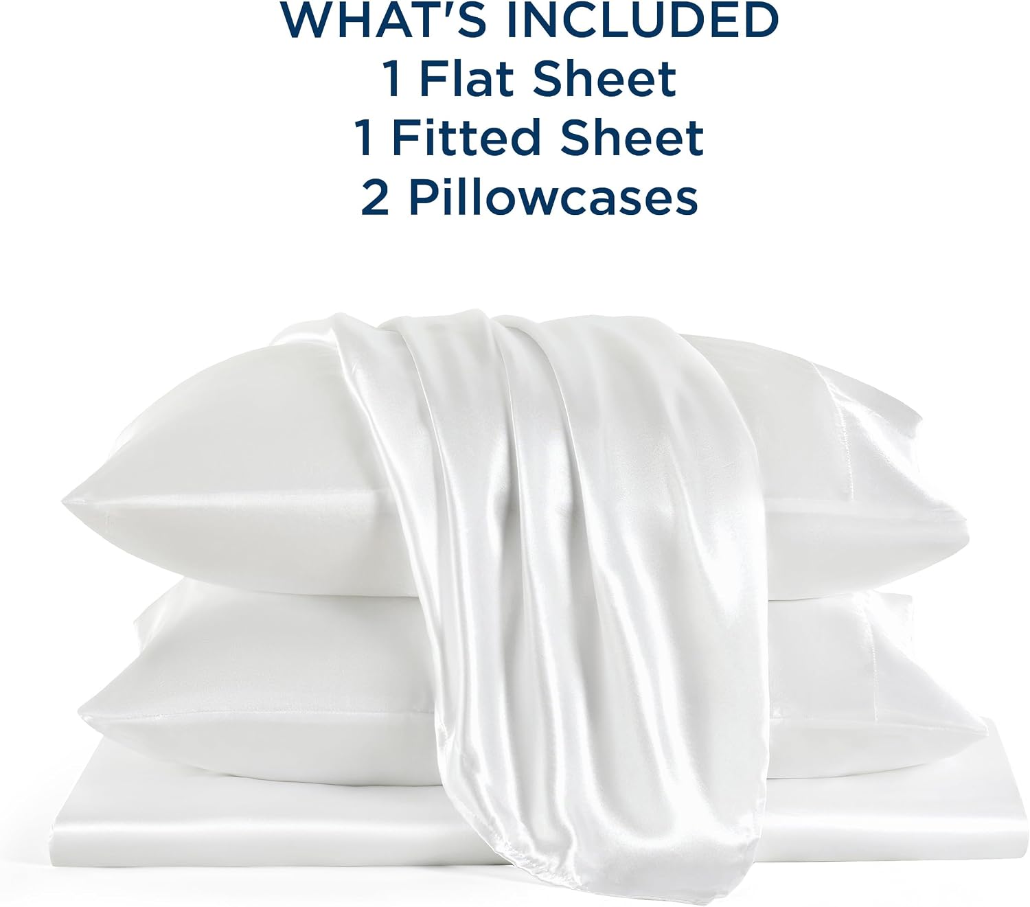Full XL Size 4-Piece Sheet Set Premium 30 Momme Mulberry Silk Bed Sheets Set Fits 23-26' Deep Pocket (Solid, White)