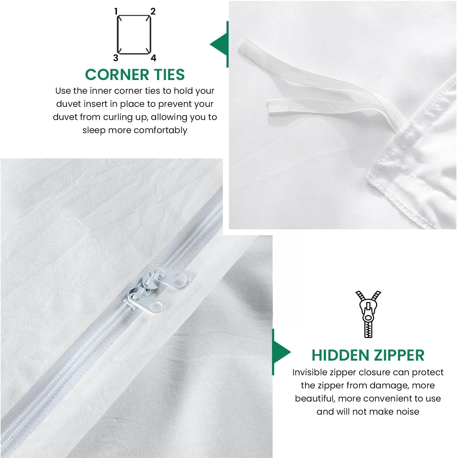 800TC 3 Sided Zipper Duvet Cover Set Soft Egyptian Cotton 3 Sided Zipper Closure, 3 PCS 1-Duvet Cover & 2- Pillow Shams - King-XL Size (98' x 116') Inches, (Solid White)