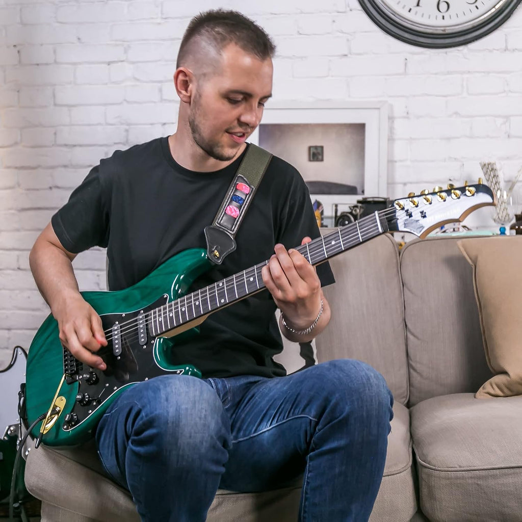 MUSTAR Electric Guitar Kit with 25W Amplifier, 39 Inch Full Size Solid Wood Electric Guitar Beginner Kits, Gig Bag, Digital Tuner, Capo, Strap, Cable, Picks, Birthday Holiday Gifts (Green, MEG-100)