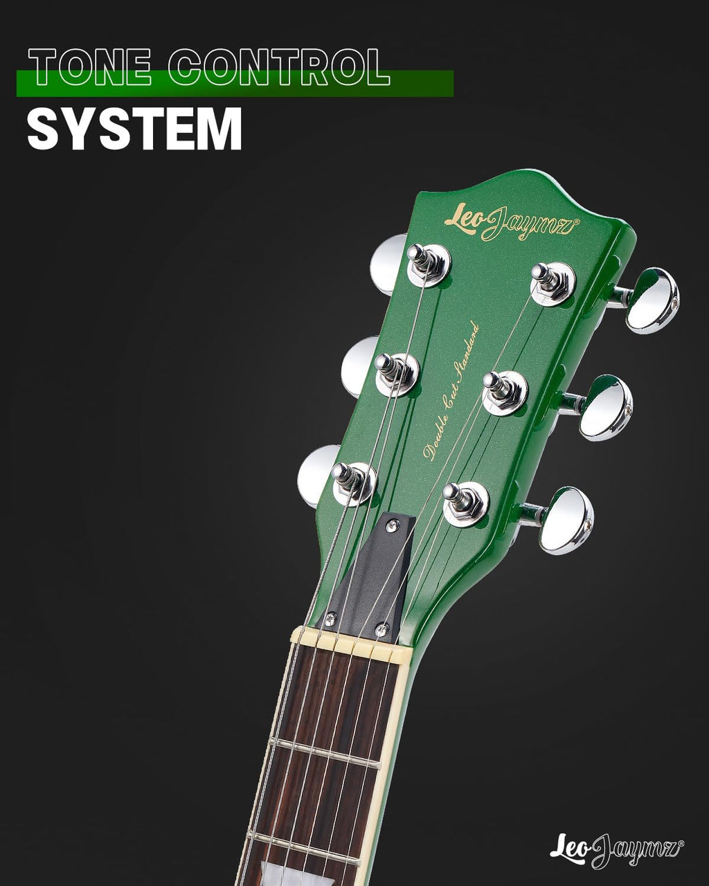 Leo Jaymz 39 Inch Solid Body Electric Guitar - Poplar Wood Body，Maple Neck and Laurel Wood Fretboard (Green Flame)