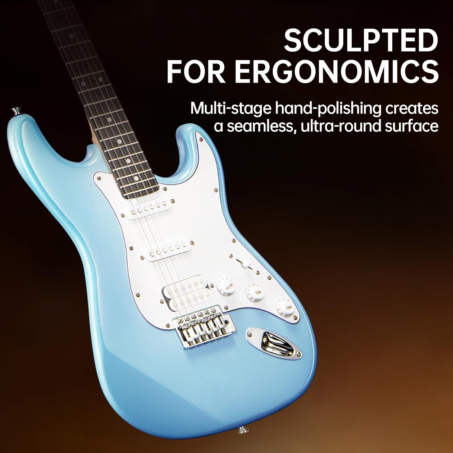 AODSK Electric Guitar with Amp Beginner Kit 39 Inch Solid Body Full Size,All Accessories,Digital Tuner,Six Strings,Four Picks,Tremolo Bar,Strap,Gig Bag,Starter kit (Blue-HSS)