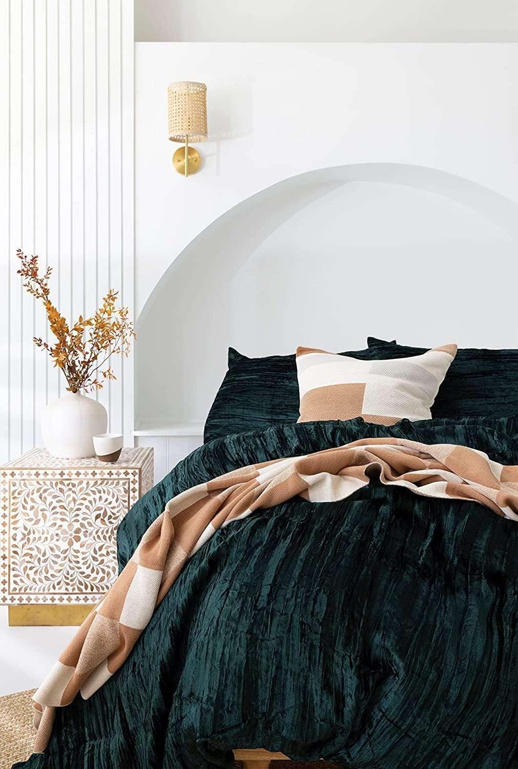 The Harry Creations 3 Pcs Set Solid Pattern Velvet Bedding Ultra Donna Crushed Luxury Boho Duvet Cover (Crush- Emerald Green, Super King Plus 114' x 118')