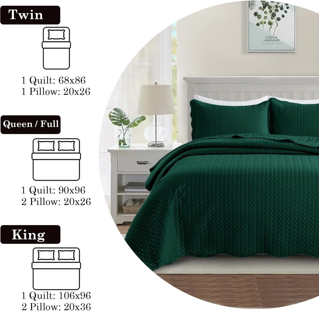 MOONLIGHT20015 Twin Quilt Bedding Set (68' x 86') - Bulk Pack of 10 Wholesale for Hotels, Guest Bedroom & Airbnbs - Lightweight Microfiber Reversible Embossed Quilts Bedspreads (Emerald)