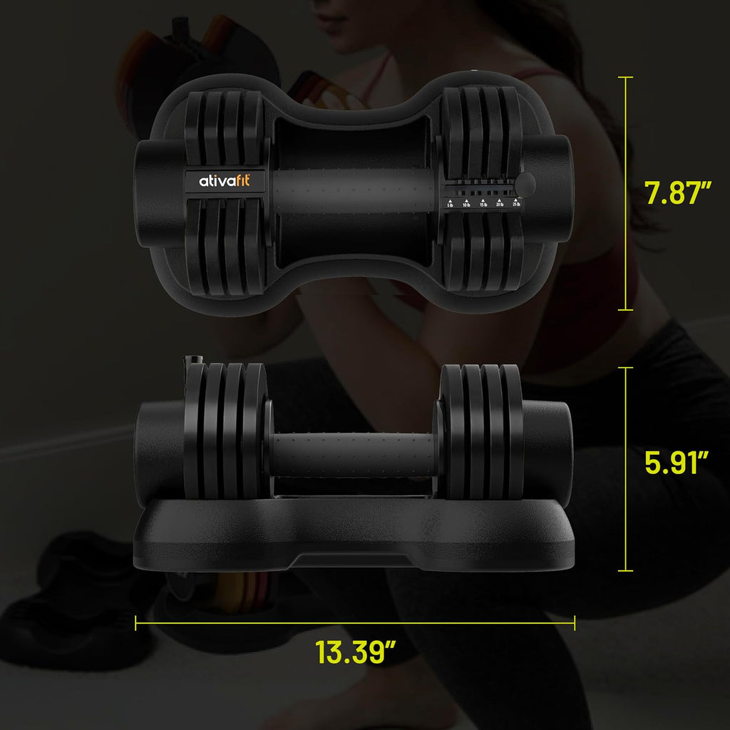 ATIVAFIT Adjustable Dumbbell Set of 2, 5–88LB Quick Dial Free Weights with Double Safety Lock, Anti-Slip Steel Handle & Storage Box, Space Saving Home Gym Equipment for Full Body Strength Training, Suitable for Home Fitness Users