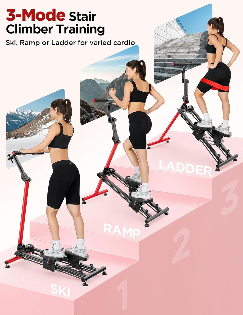 YOLEO Adjustable Resistance Stair Steppers for Exercise at Home, Folding Cardio Stairmaster with 3 Workout Modes & Oversized Pedal,90% Pre-Assembled Stair Climber with Handlebar for Full Body Workout