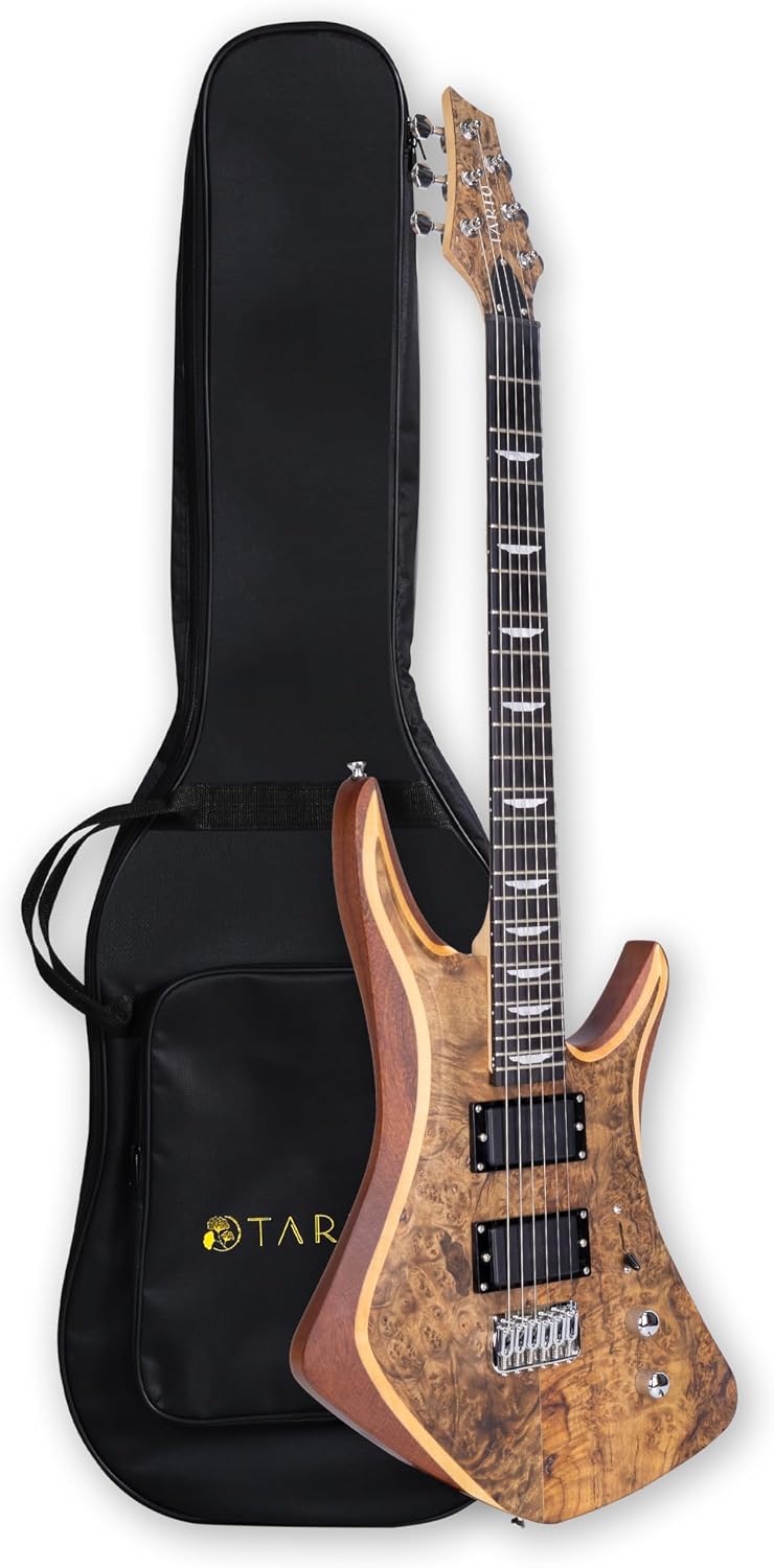 TARIO 6-String Electric Guitar, Maple Burl Veneer Top, Sapele Body, Maple Neck, 24 Frets, HPL Fingerboard, Dual Humbucker Pickups (H-H), Fixed Bridge – Modern Ergonomic Design for Stage & Studio