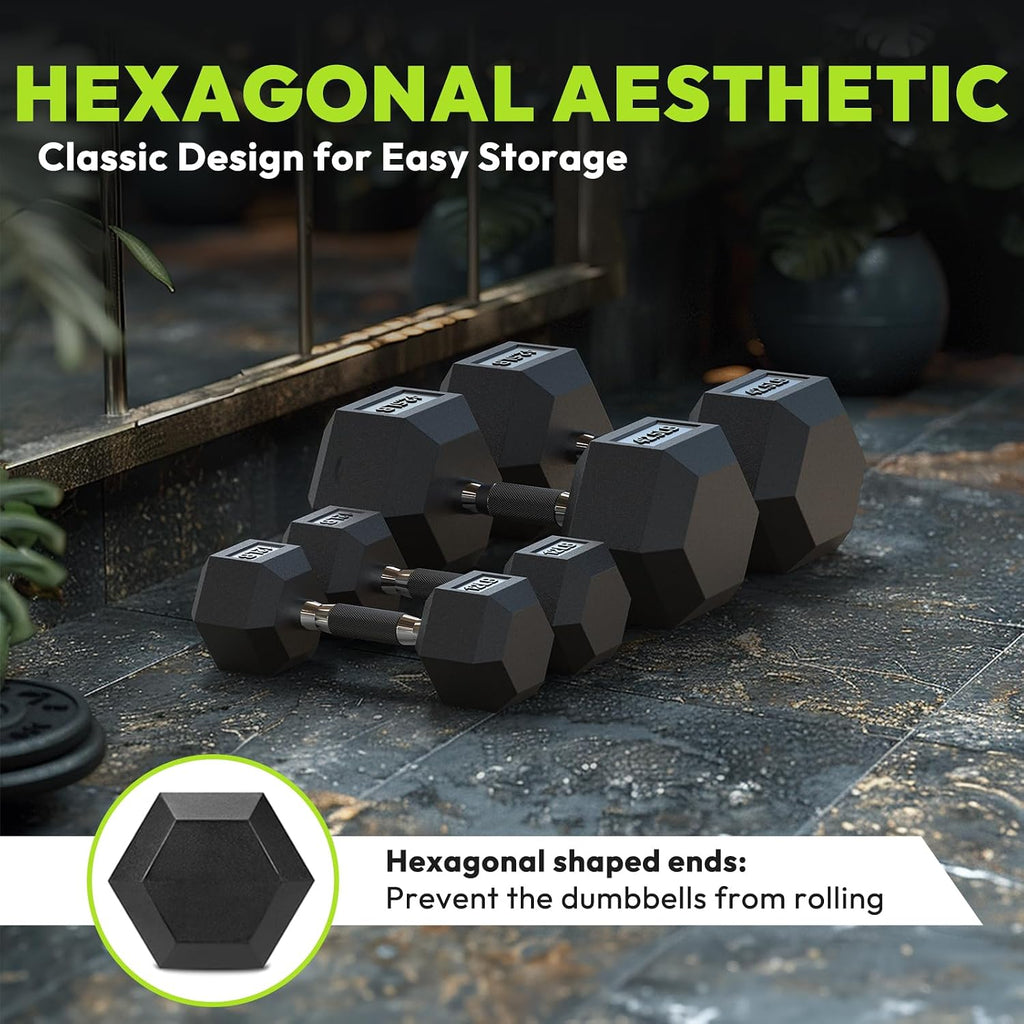 Hex Dumbbell Sets with Rack, 90-640 lb Rubber Encased Exercise & Fitness Dumbbells Set, Hand Weight for Strength Training, Weight Dumbbells