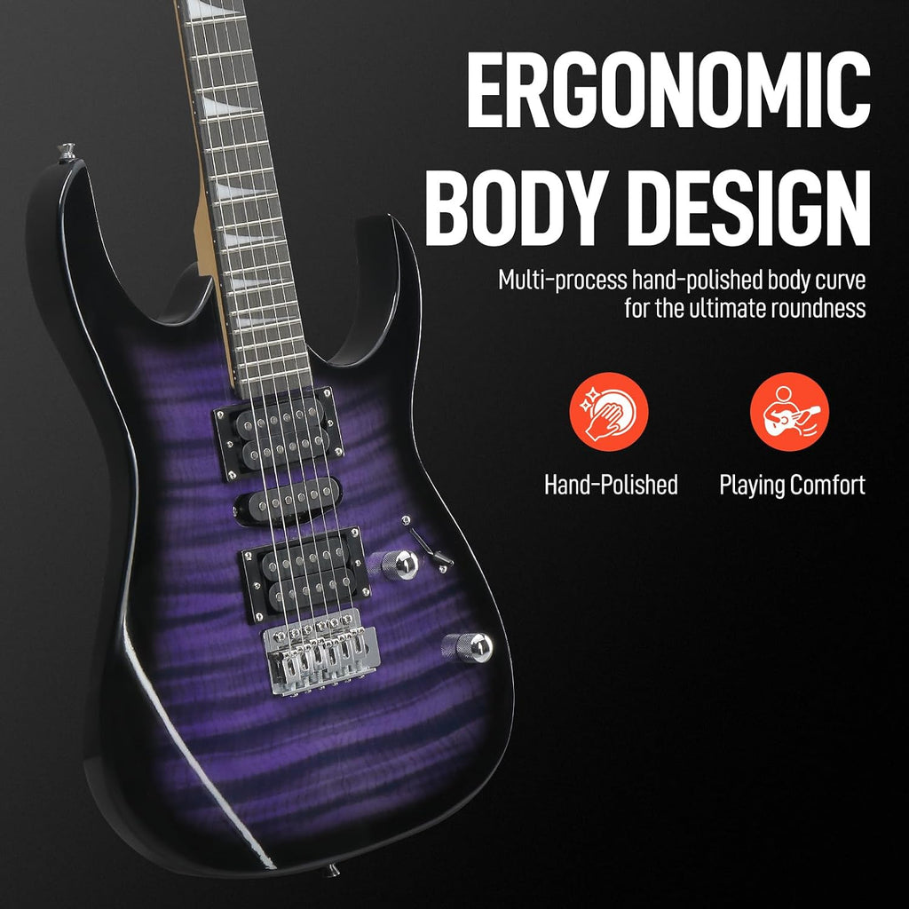 Ktaxon 39' Electric Guitar with 5Watt Amp, Full Size 170 Model Starter Guitar Kit for Beginners & Professionals W/Bag, Shoulder Strap, Wrench Tool, Plectrum - Tiger Purple
