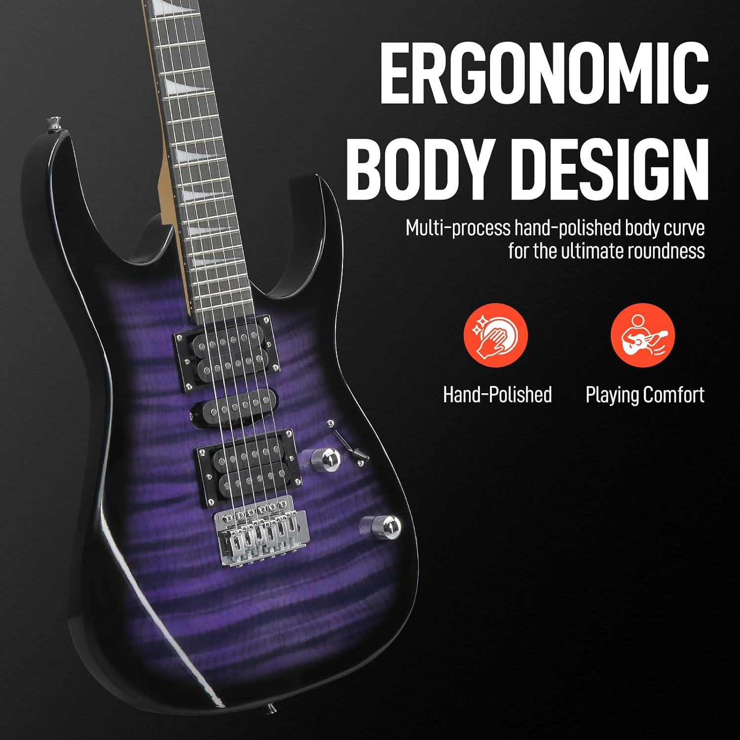Ktaxon 39' Electric Guitar with 5Watt Amp, Full Size 170 Model Starter Guitar Kit for Beginners & Professionals W/Bag, Shoulder Strap, Wrench Tool, Plectrum - Tiger Purple