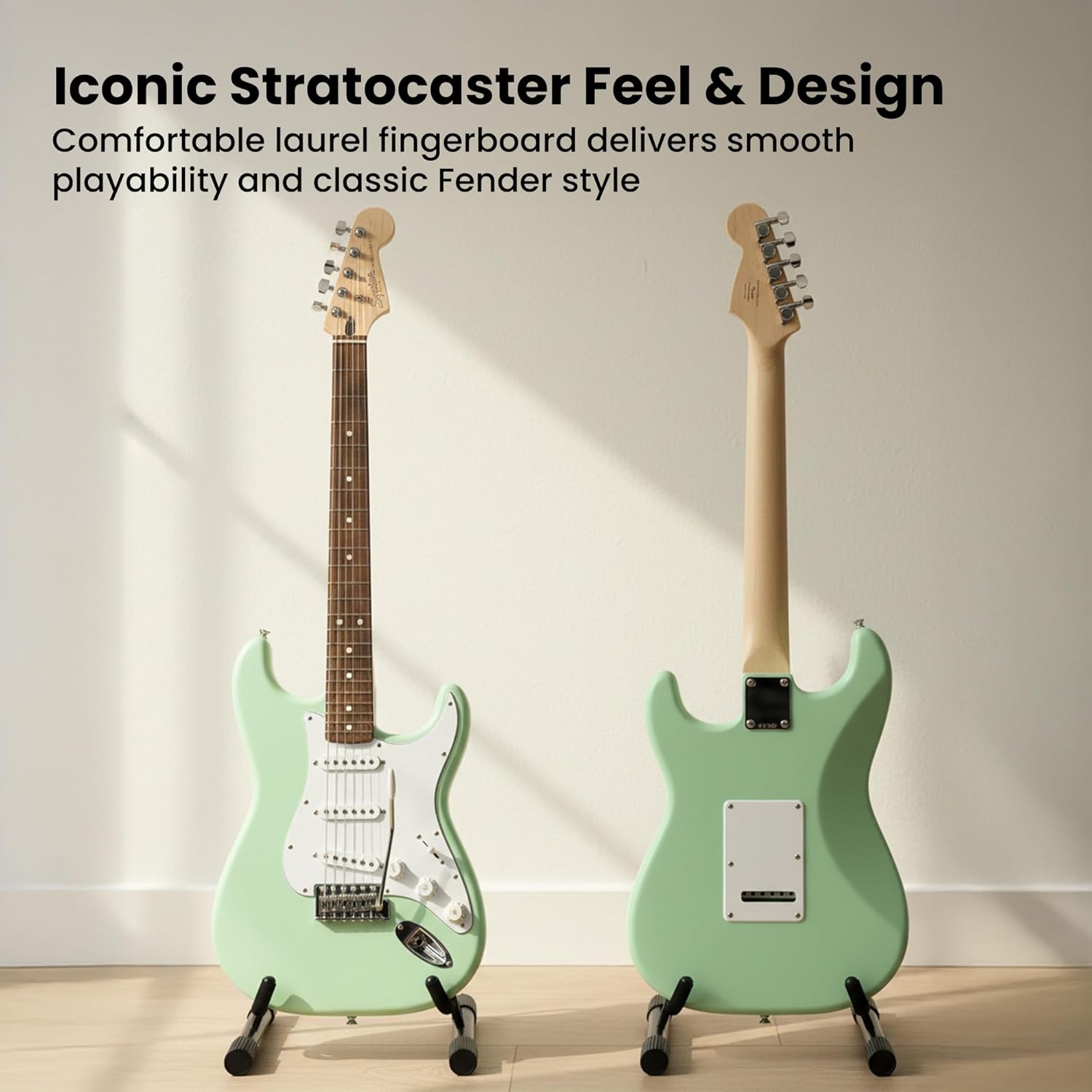 Fender Squier Stratocaster Electric Guitar - Surf Green Bundle with Amplifier, Gig Bag, Cable, Strap, Picks, and Austin Bazaar Instructional Video