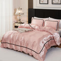 Herside Pink Satin Comforter Set 7 Pieces King Size Bed in a Bag Luxurious Satin Bedding Set with Comforter Pillowcases and Sheets Sets Mini Pompoms Design Super Soft Silky Bed Set for All Seasons